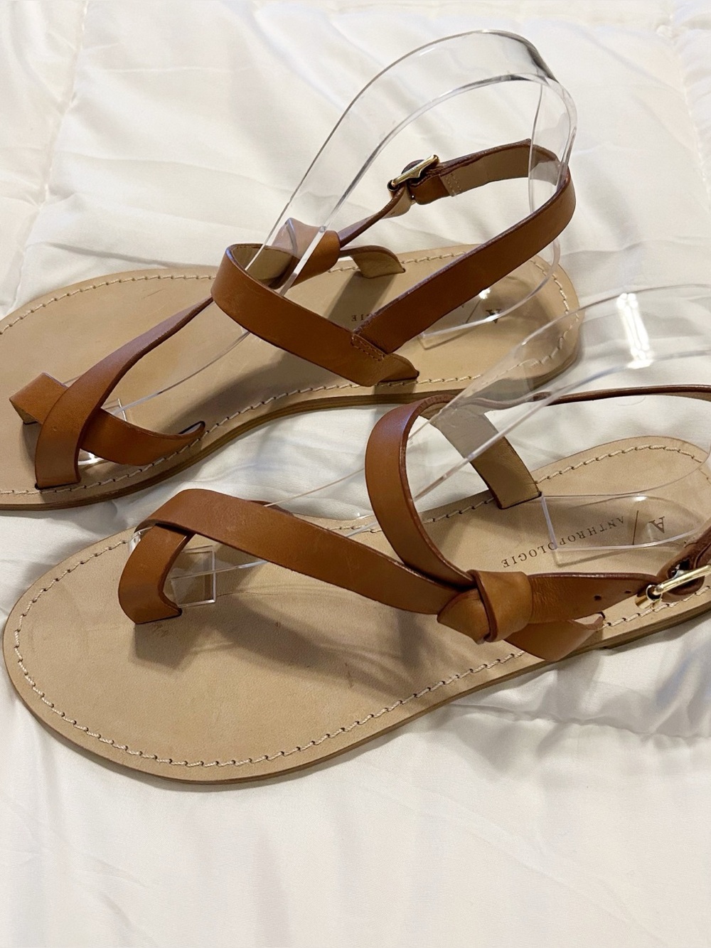 Anthropologie Brown Leather Sandals Preppy Minimalist Classic Boho Size 39